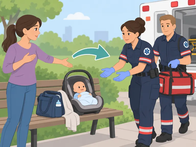 Informationen über ein gefundenes Baby werden an Fachkräfte übergeben.