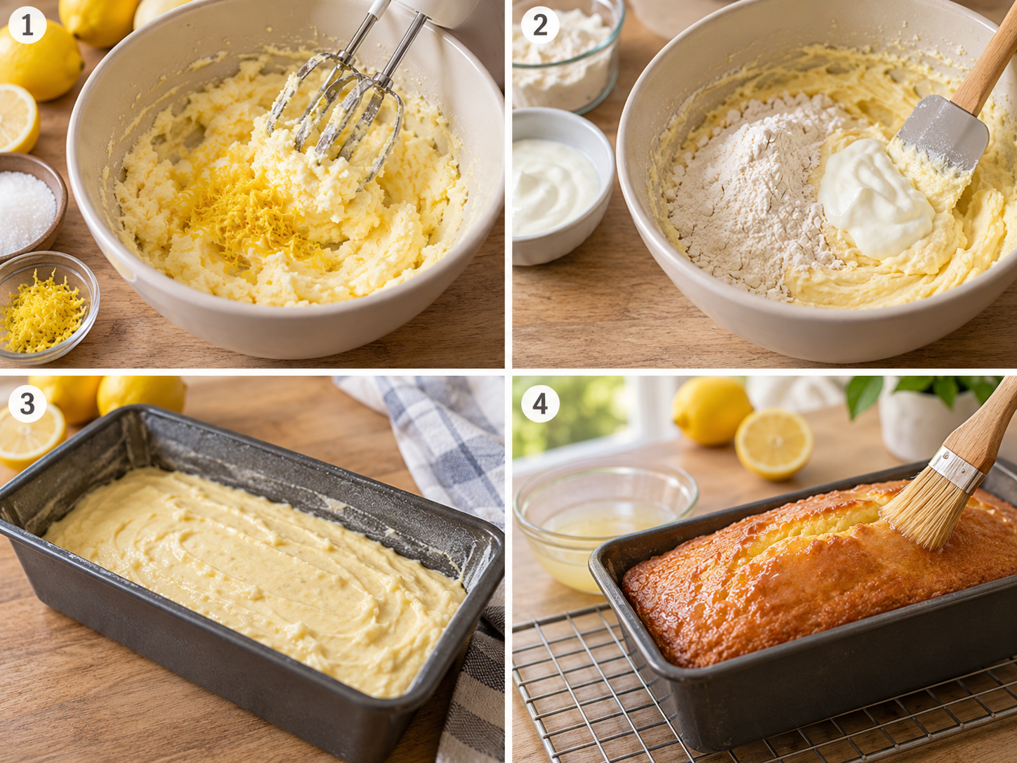 Vier Backschritte für Zitronenkuchen vom Rühren bis zum Tränken