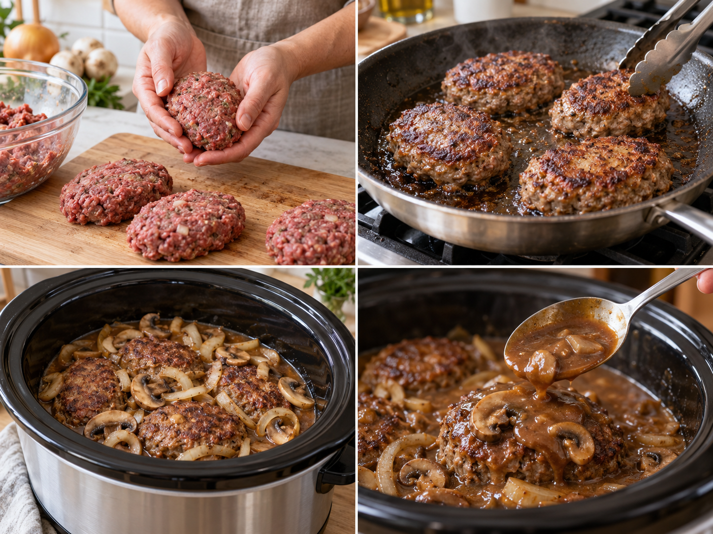 Vier Schritte für Salisbury-Steak aus dem Slow Cooker