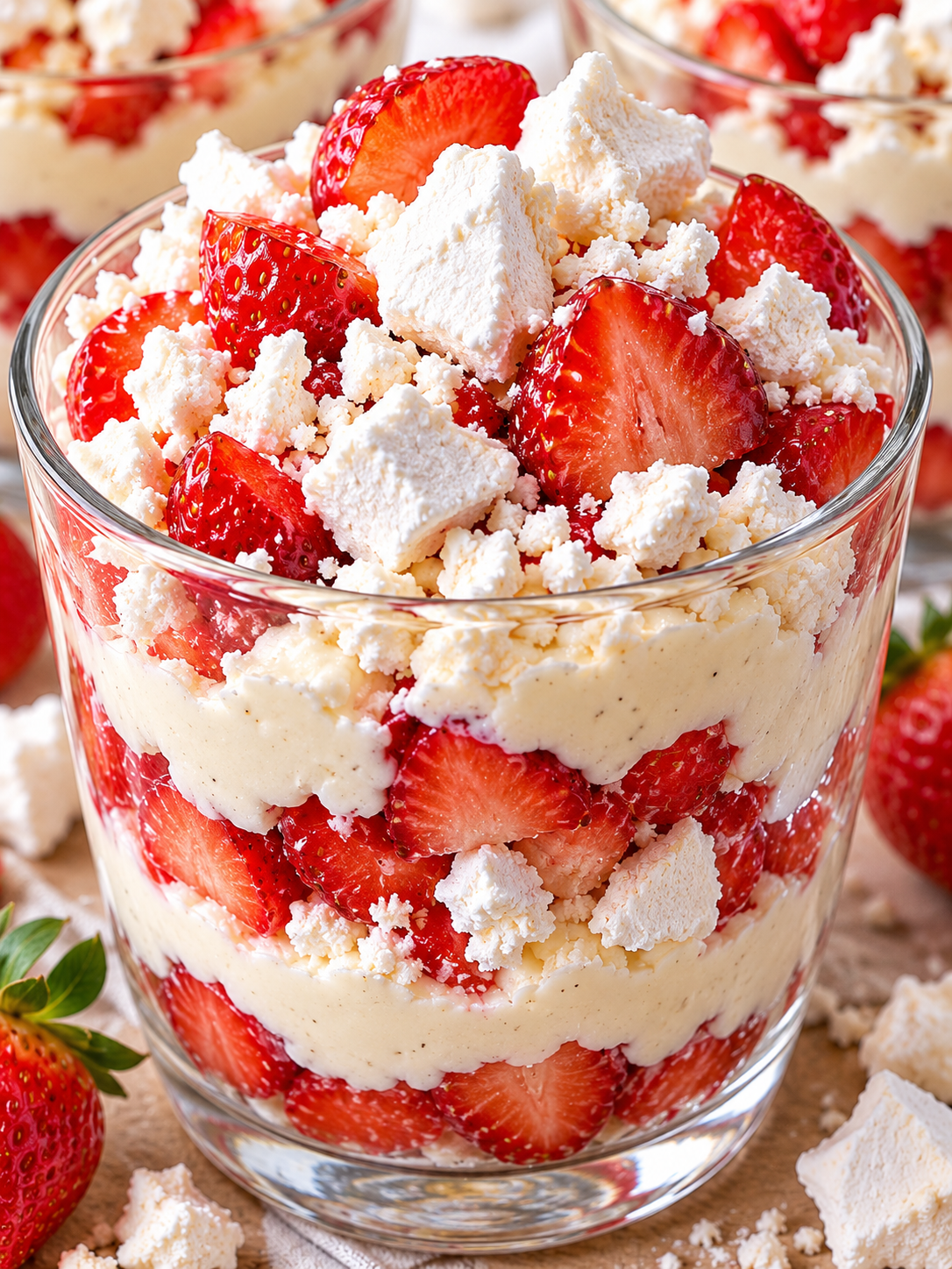 Erdbeer-Baiser-Dessert im Glas mit luftiger Creme