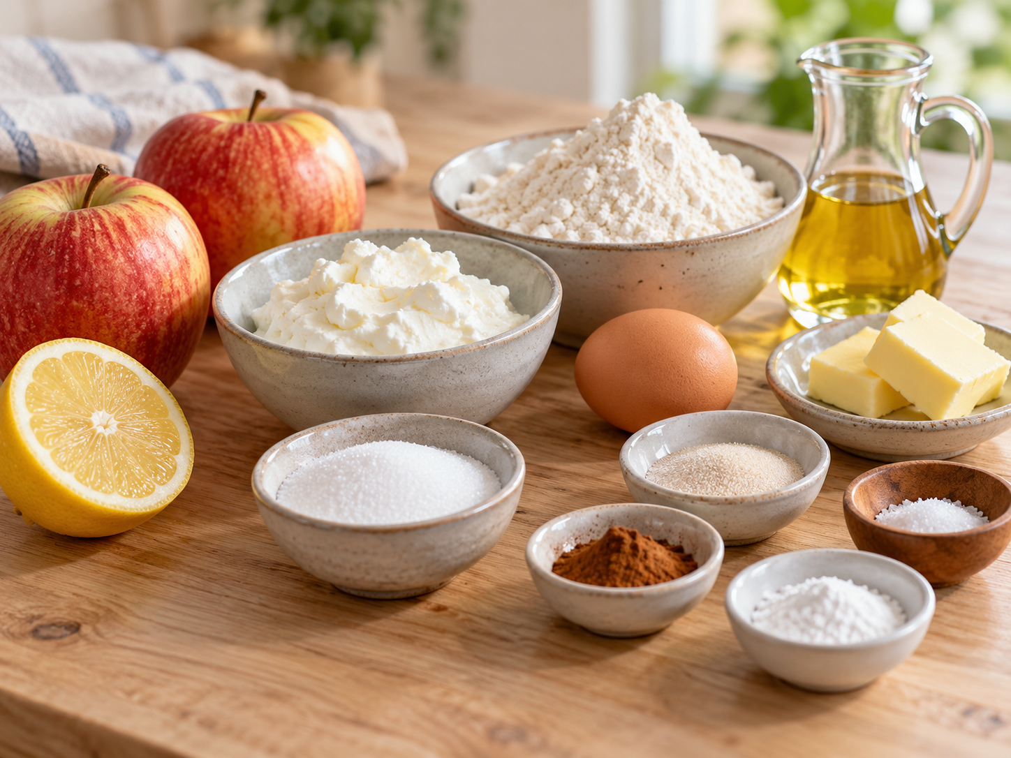 Zutaten für Apfelballen mit Quark, Äpfeln, Mehl und Zimt