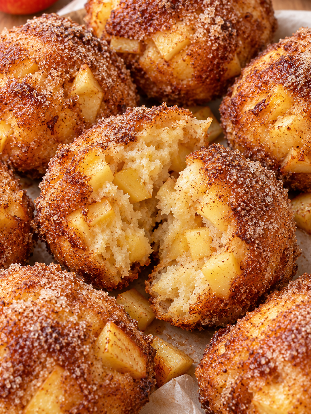 Apfelballen mit Zimt-Zucker und weicher Apfel-Quark-Krume