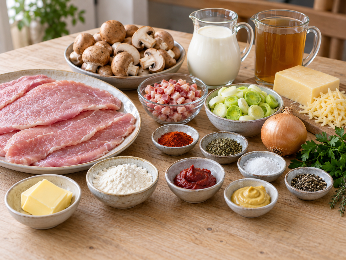 Zutaten für Schnitzelpfanne mit Champignons und Jägersoße