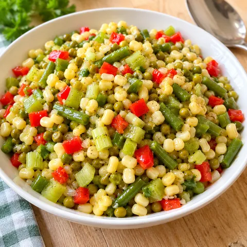 Shoepeg-Maissalat mit Erbsen, Bohnen, Pimientos und Sellerie