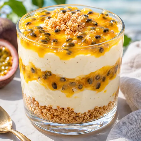 Solero-Dessert im Glas mit Maracuja-Spiegel und Vanillecreme