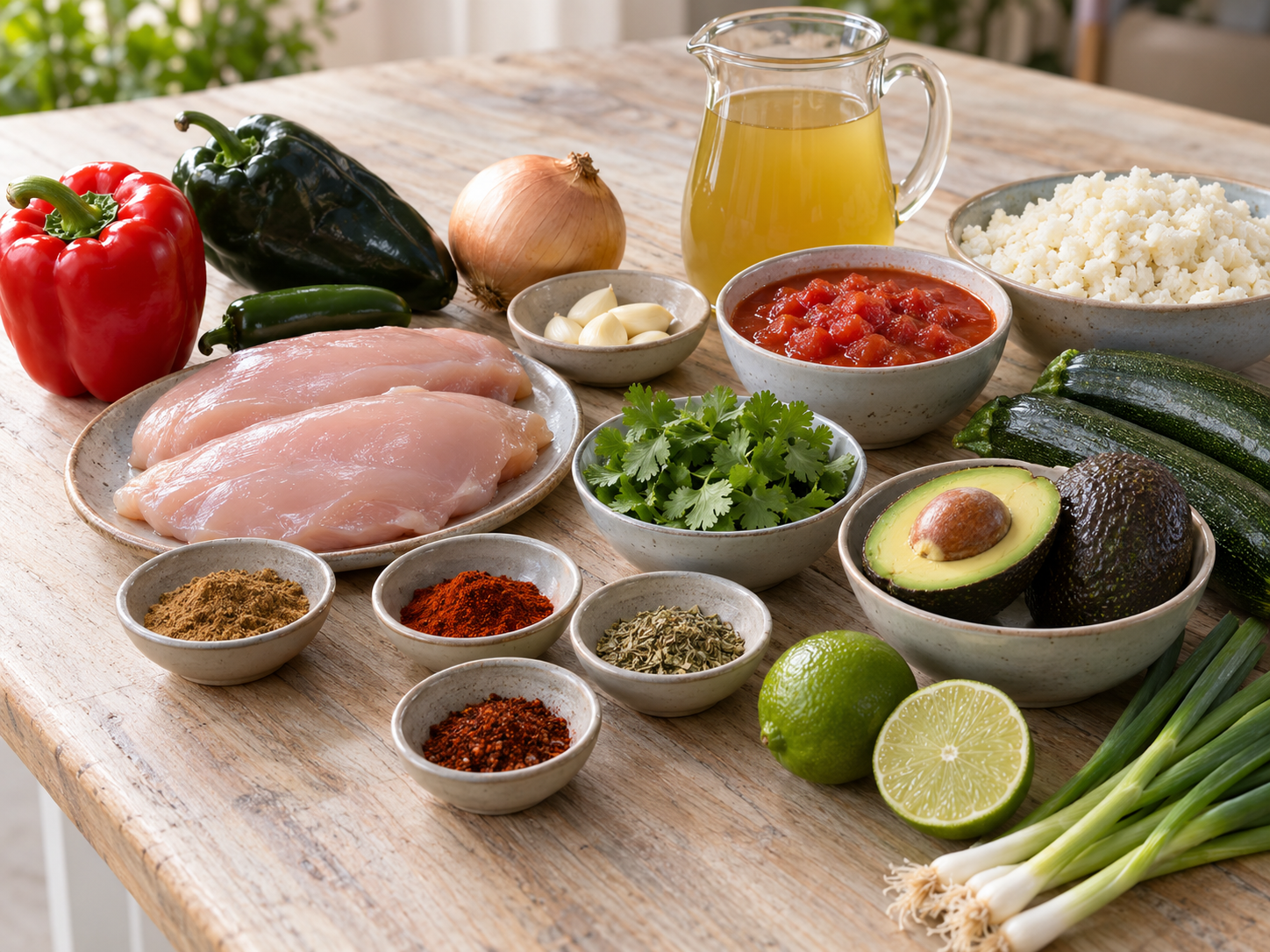 Zutaten für Südwest-Hühnersuppe mit Hähnchen, Paprika und Limette