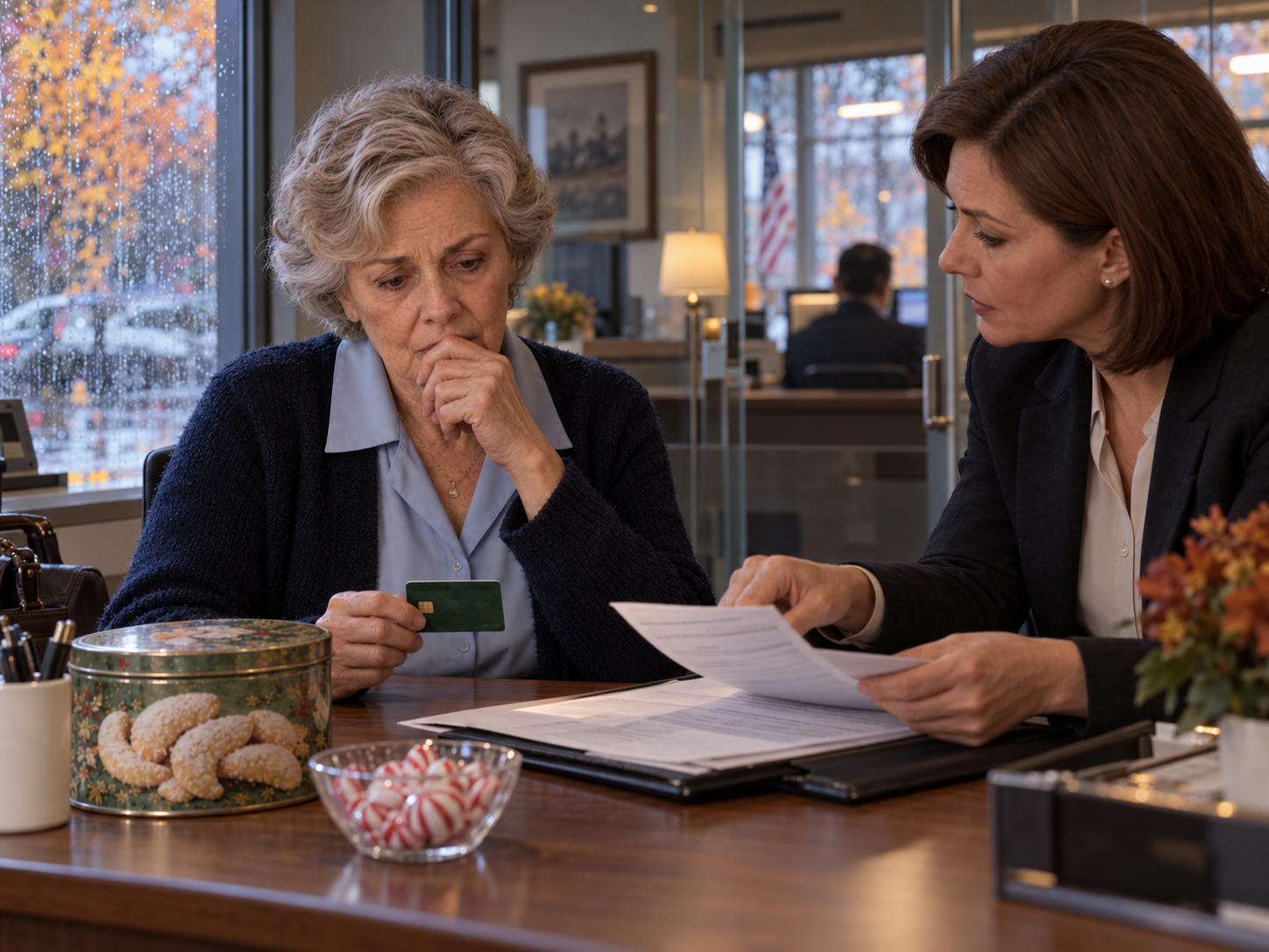 Sylvie erfährt im Bankbüro die Wahrheit über das Konto.