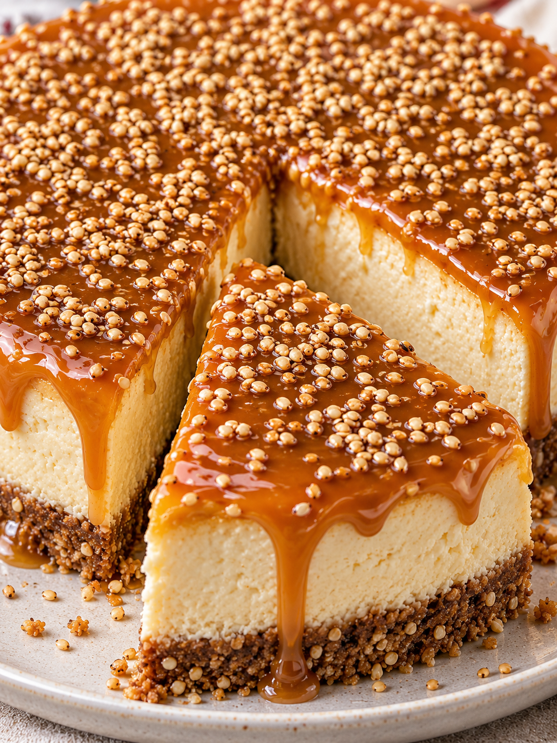 Cremiger Tahini-Cheesecake mit goldenem Sesam-Karamell