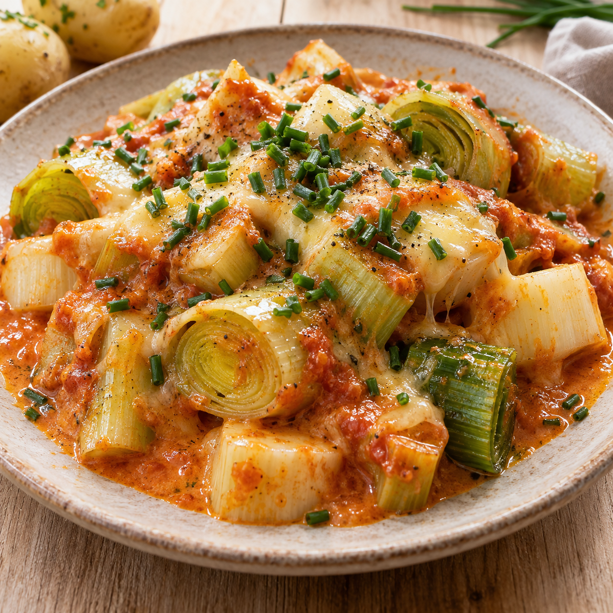 Tiroler Porreegemüse mit Tomaten-Käse-Butter und Schnittlauch