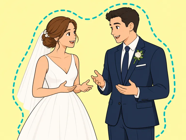 Das Hochzeitspaar bespricht abseits der Gäste gemeinsam den weiteren Ablauf.
