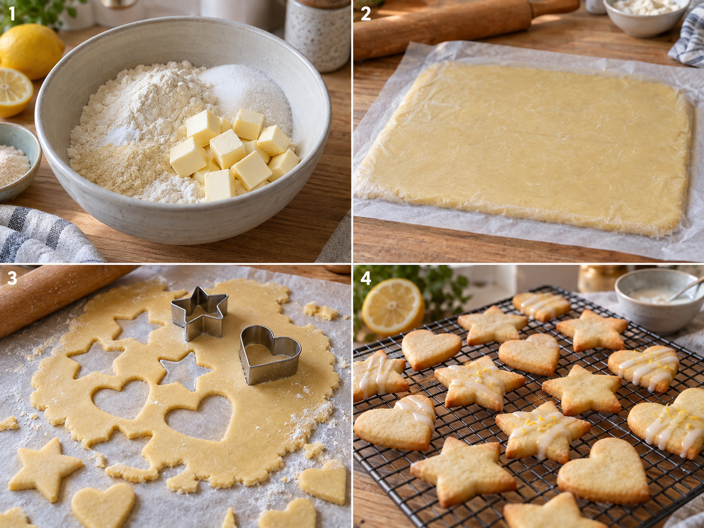 Teig mischen, kühlen, ausstechen und backen für vegane Butterplätzchen