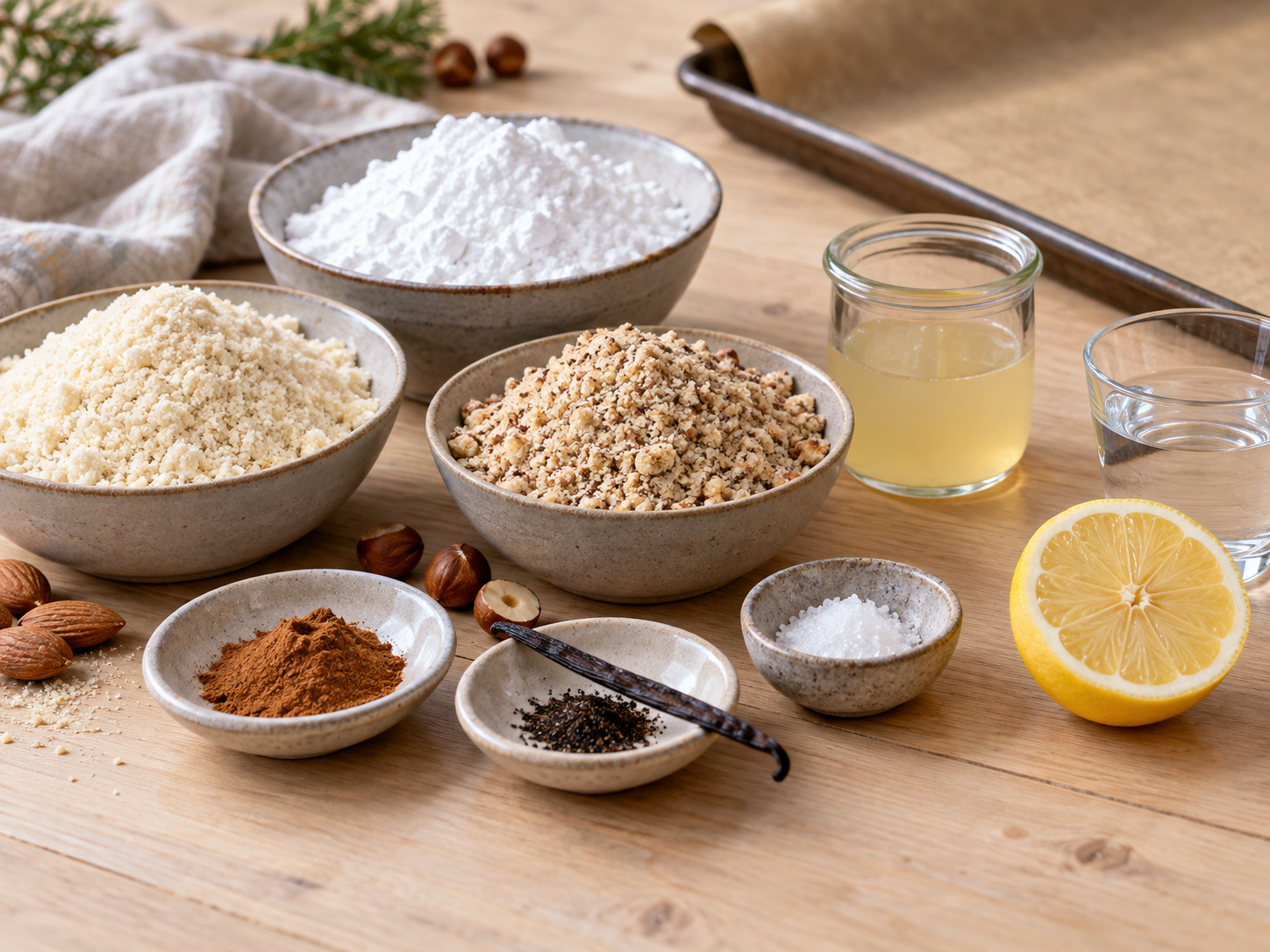 Zutaten für vegane Zimtsterne mit Nüssen, Zimt und Zitrone
