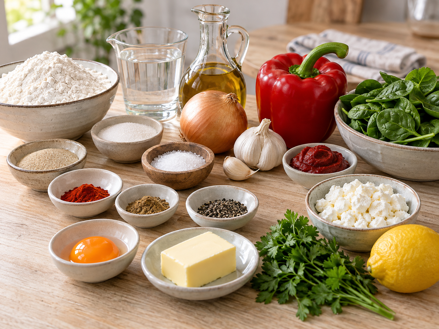 Zutaten für vegetarische Pide mit Spinat und Feta