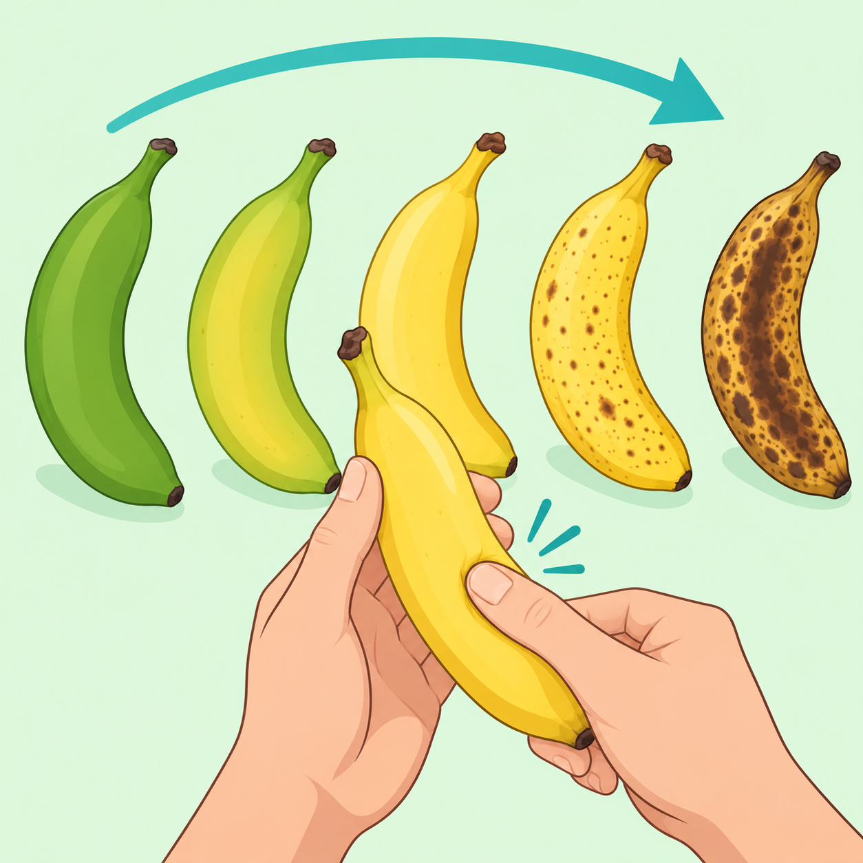 Illustration von Bananen in verschiedenen Reifestadien.