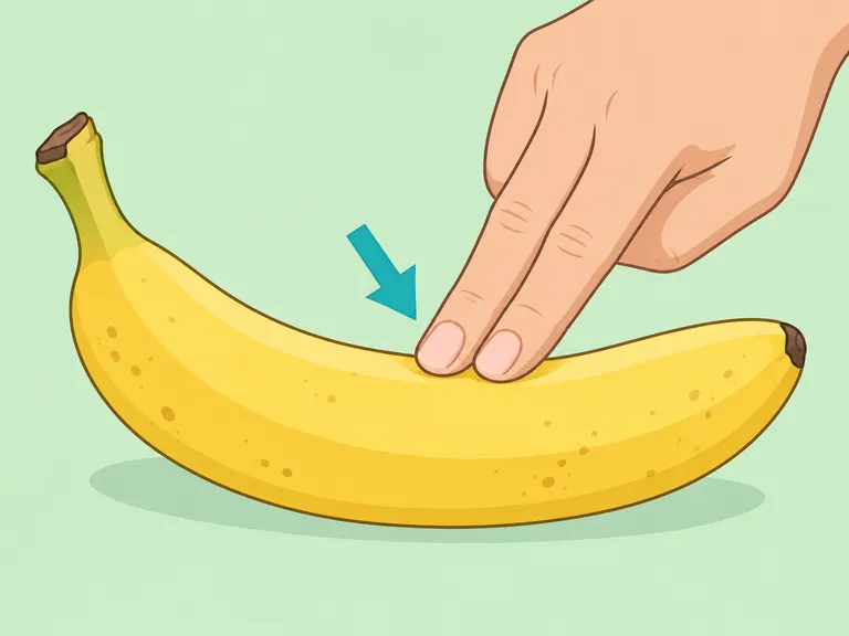 Eine Hand prüft vorsichtig die Festigkeit einer Banane.