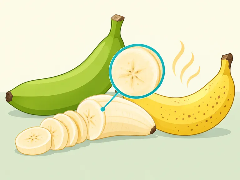 Aufgeschnittene Banane zur Einordnung von Süße und Aroma.