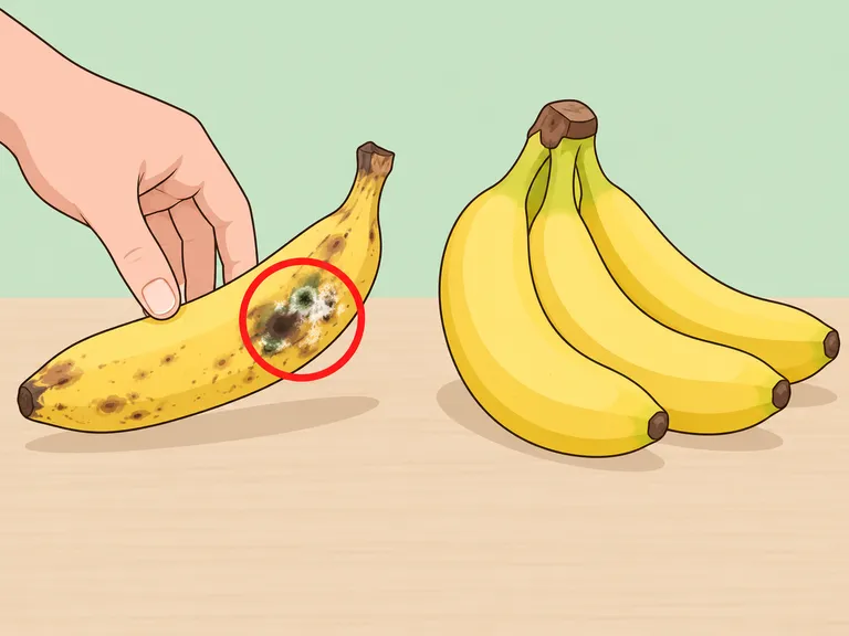 Eine beschädigte oder schimmelige Banane wird aussortiert.