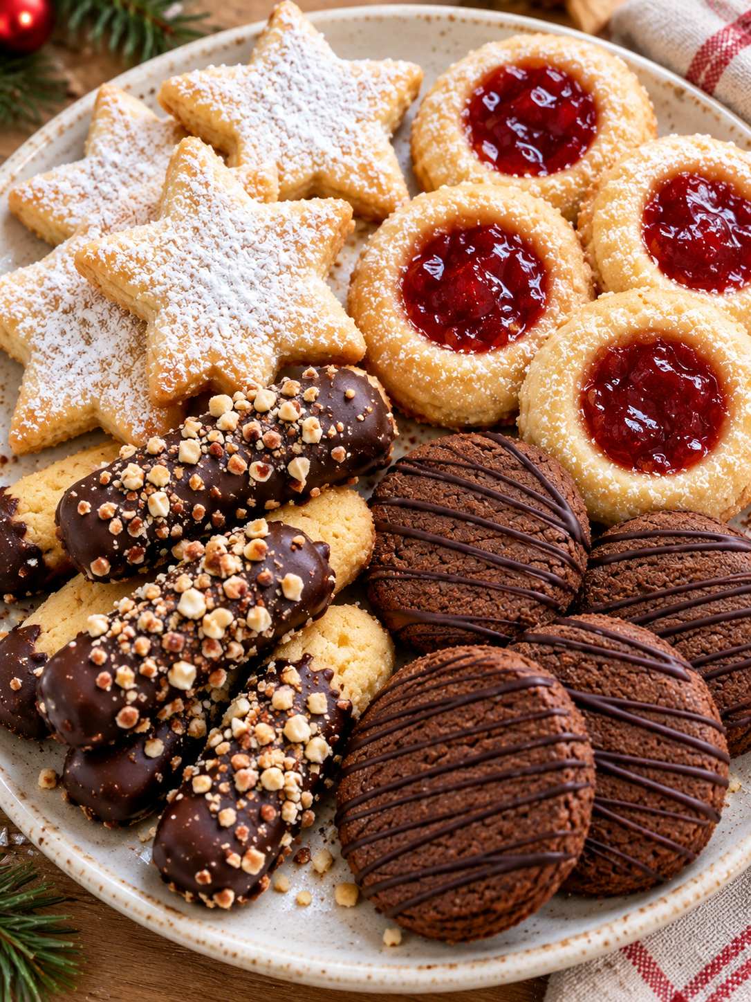 Gemischter Teller mit vier Sorten Weihnachtsplätzchen