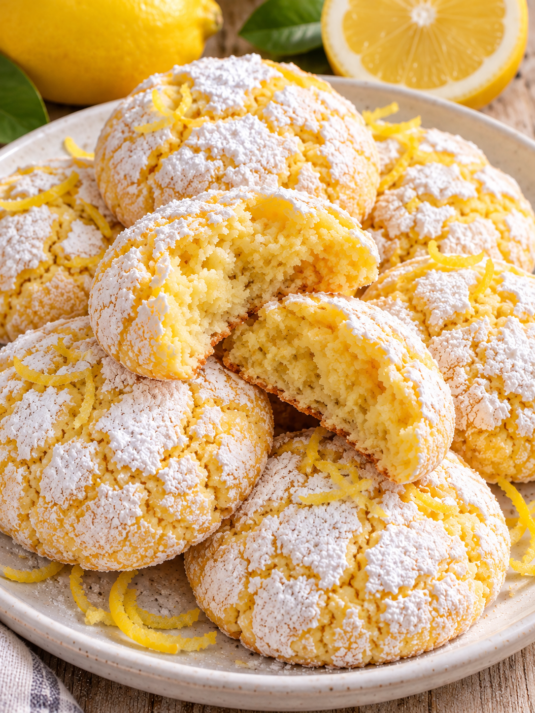 Weiche Zitronenkekse mit Puderzuckerkruste und zarter Mitte
