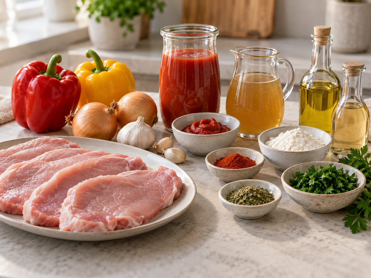 Zutaten für Zigeunerschnitzel mit Paprika und Tomatensoße