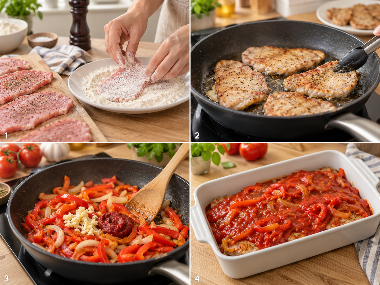 Vier Schritte für Zigeunerschnitzel aus dem Ofen