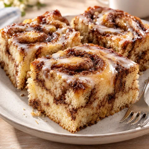 Zimtschnecken-Kuchen mit Glasur und sichtbarem Zimt-Swirl