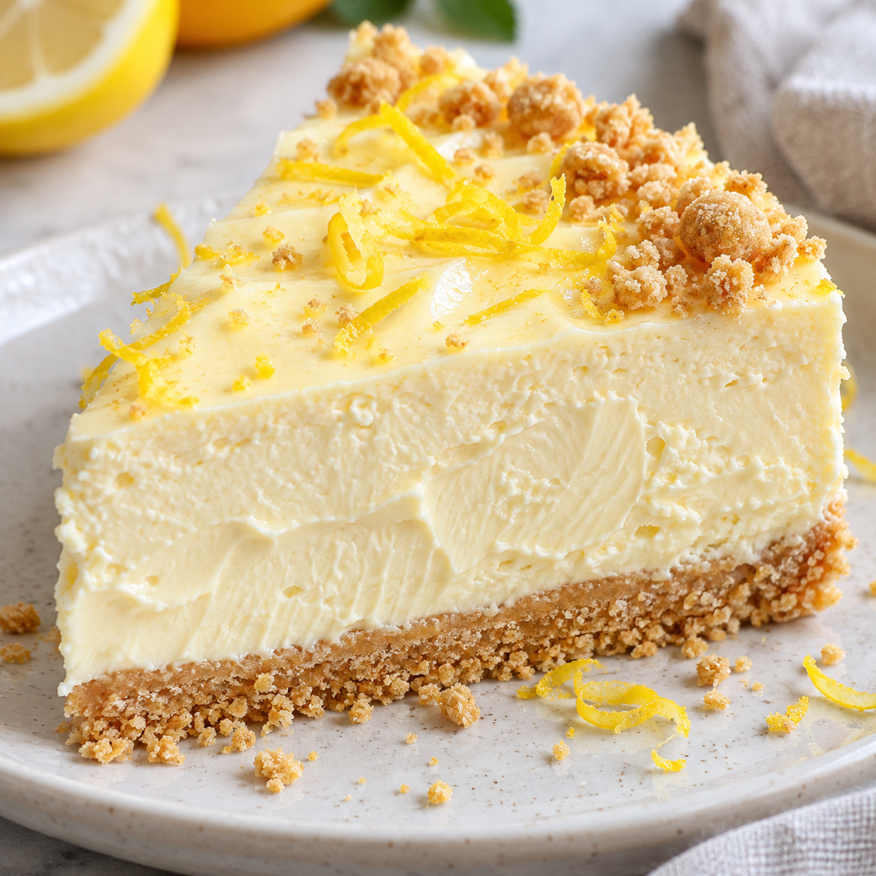 Zitronen-Mascarpone-Kuchen mit Keksboden und Zitronenzesten