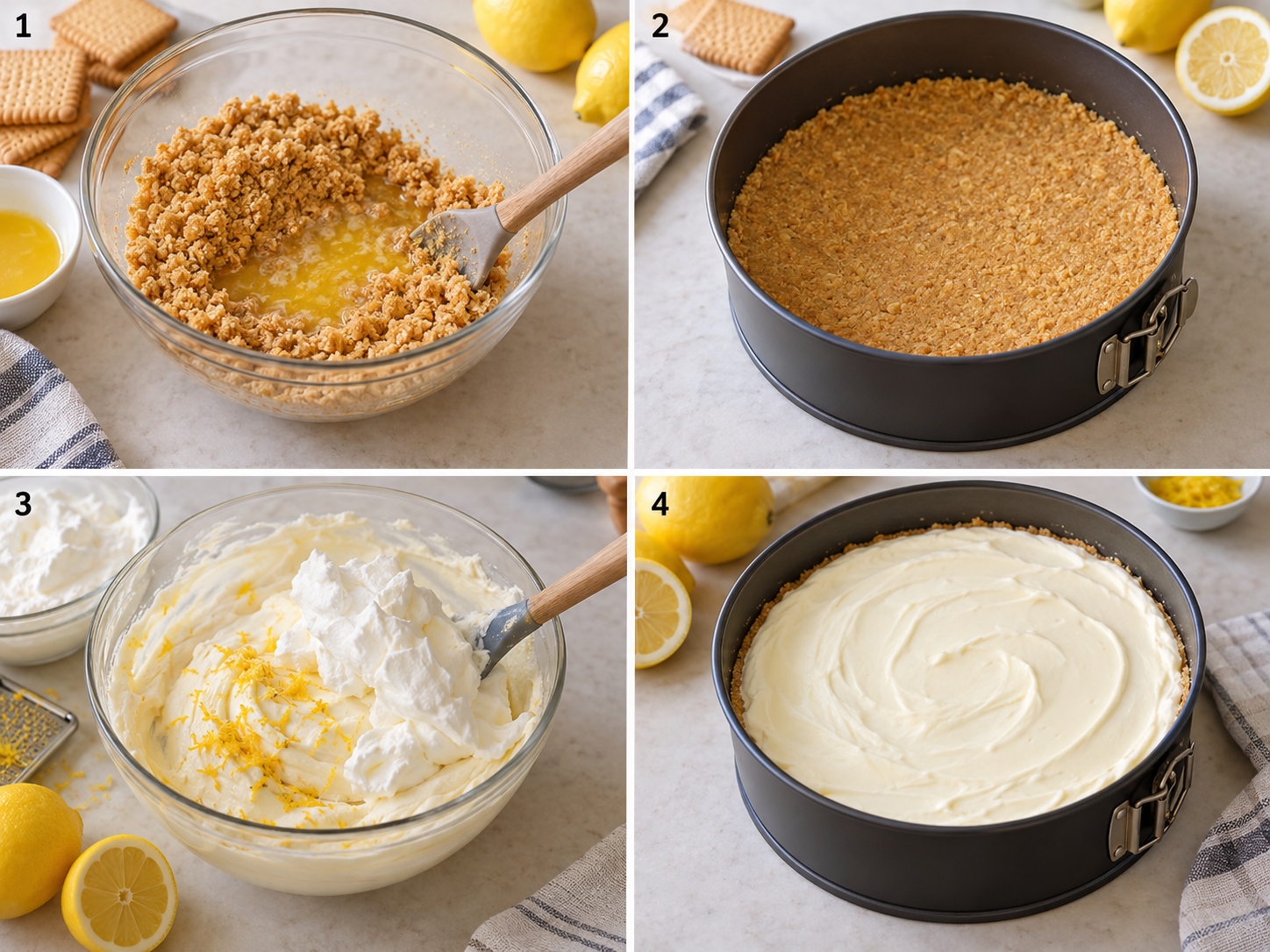 Vier Schritte fuer Zitronen-Mascarpone-Kuchen ohne Backen