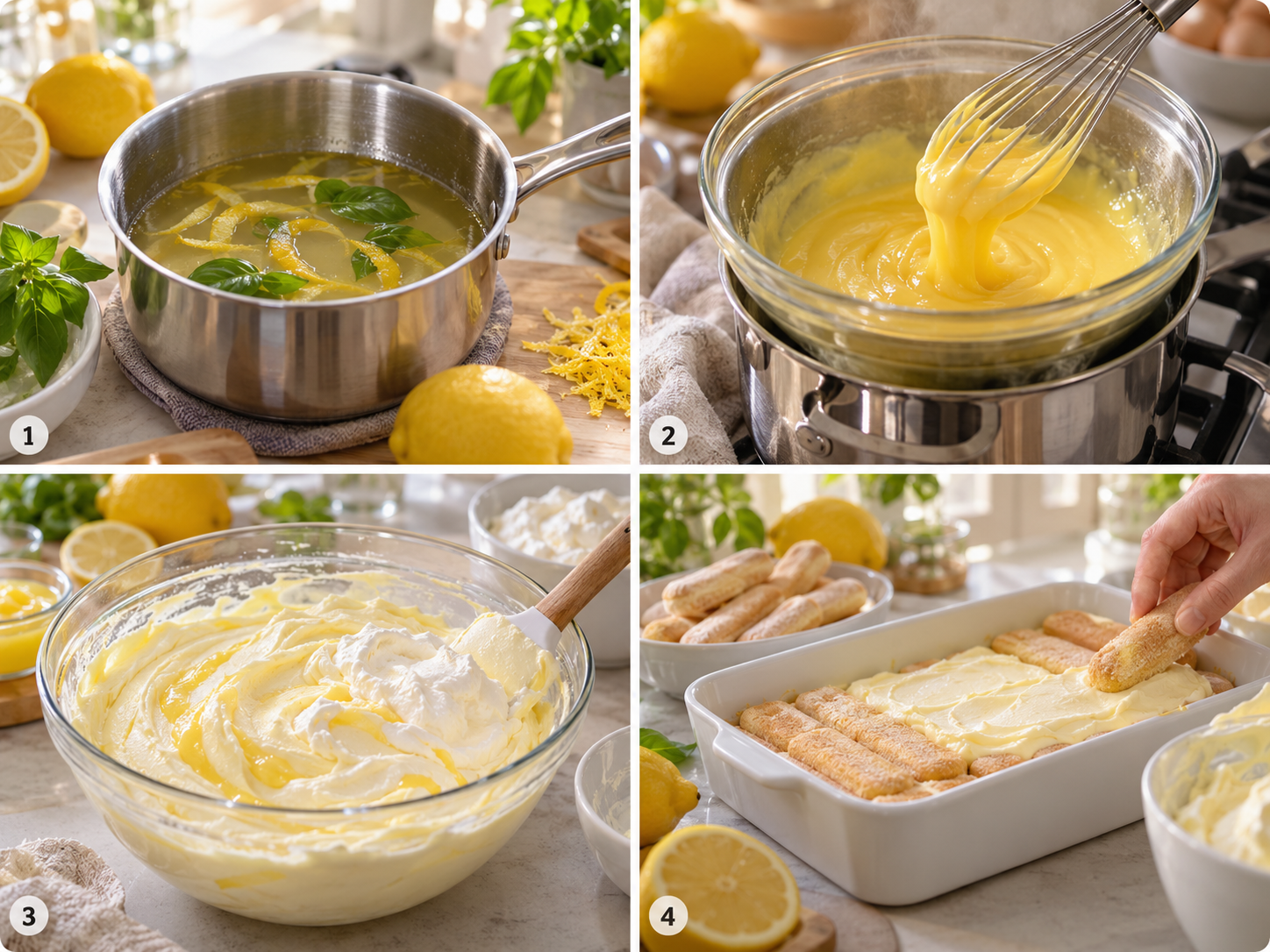 Vier Schritte für Zitronen-Tiramisu mit Lemon Curd in der Küche