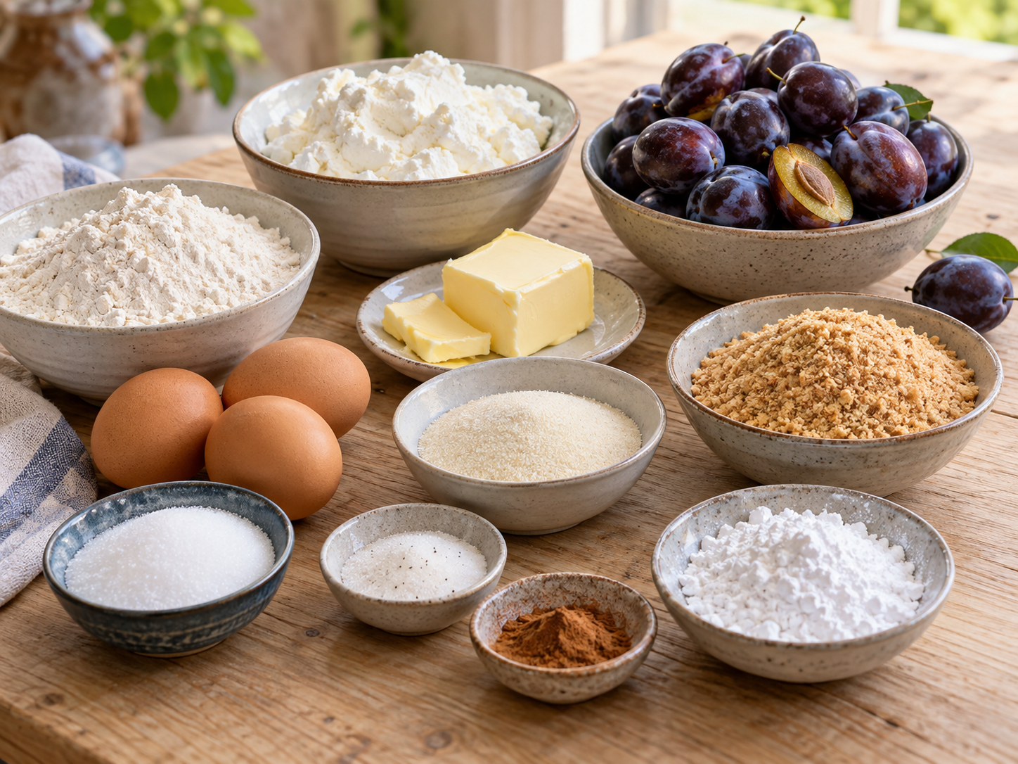 Zutaten für Zwetschgenknödel aus Quarkteig mit Zwetschgen und Bröseln