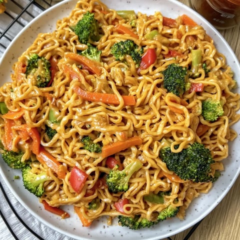 Mie Nudeln mit Erdnusssauce und Gemüse