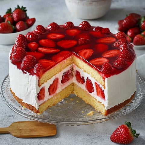 Erdbeertorte mit Biskuitboden und Quark-Sahne Füllung