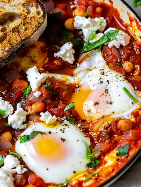 A dish with eggs, tomatoes, and cheese.