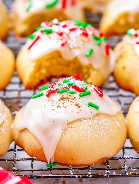 A tray of eggnog teacakes with sprinkles.