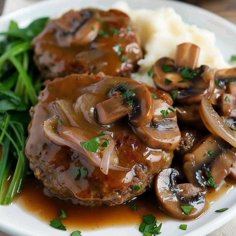 A plate of food with mushrooms and meat.