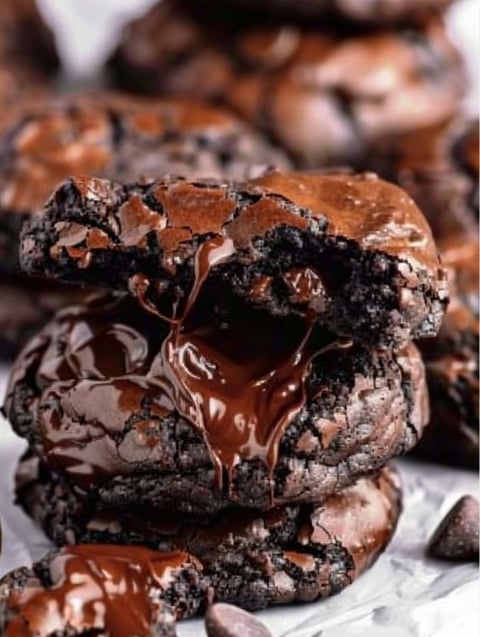 Chocolate cookies with chocolate drizzle.