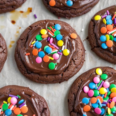 Chocolate cookies with sprinkles.