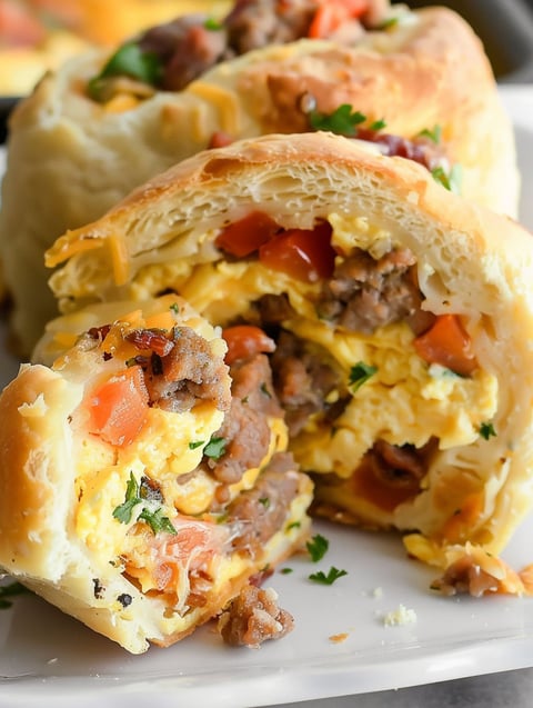 A breakfast roll with meat and cheese.