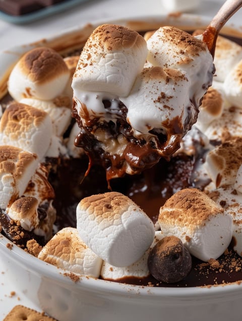 A close up of a s'mores cobbler.