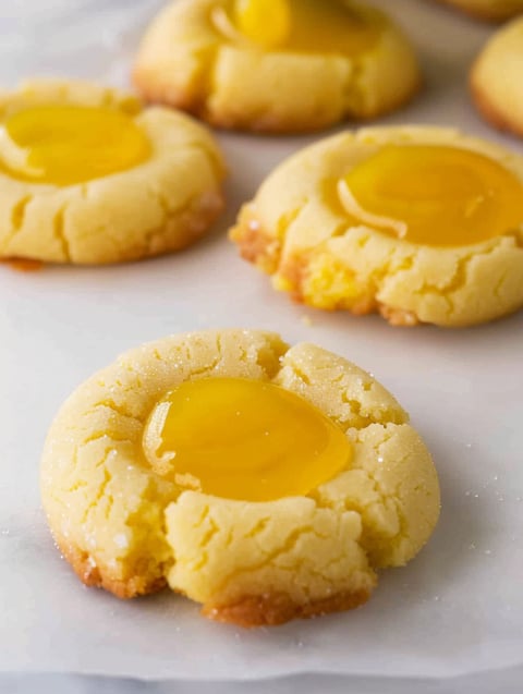 A close up of a lemon curd cookie.
