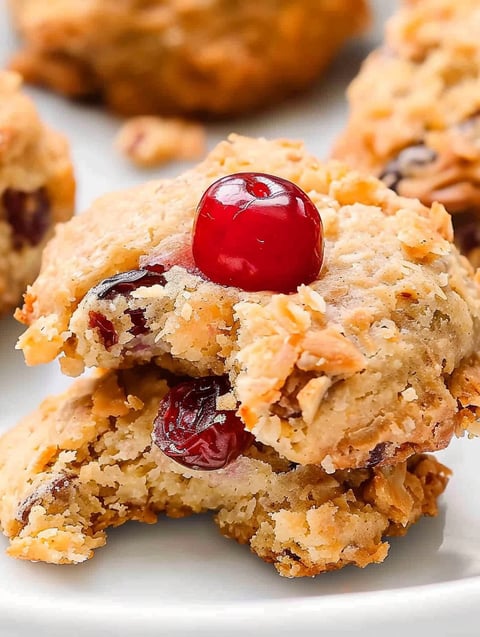 A cookie with a cherry on top.