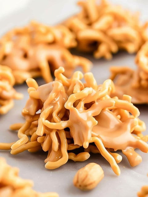 A close up of butterscotch haystacks.