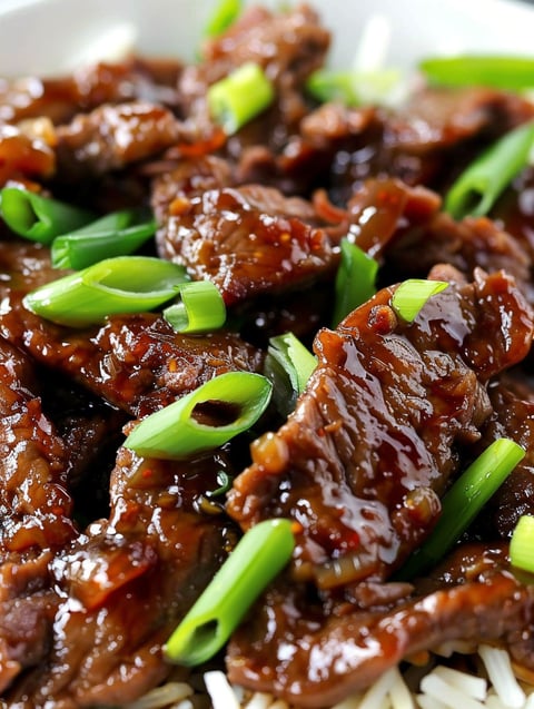 A close up of a delicious 30-minute Mongolian beef recipe.