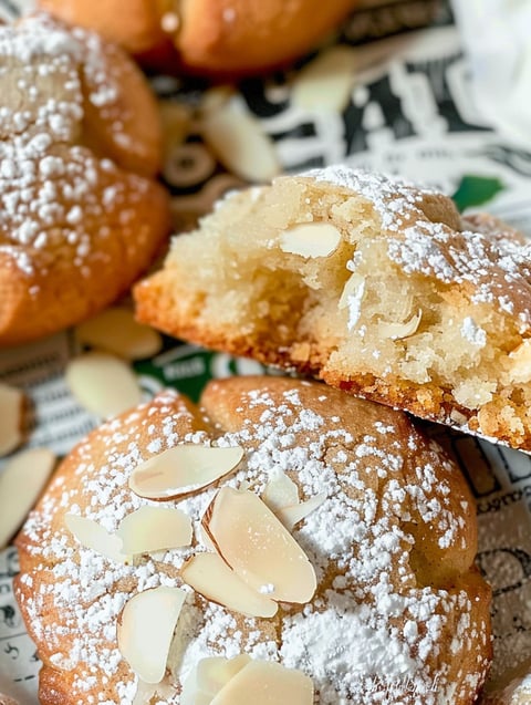 A close up of a piece of marzipan mandel kekse.