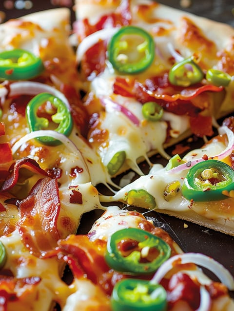 A slice of jalapeno popper pizza.