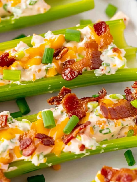 A plate of bacon wrapped celery sticks.