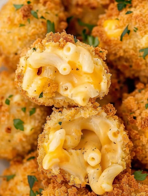 Mac and cheese balls on a plate.