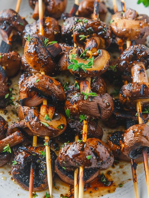 Grilled mushrooms with balsamic glaze.