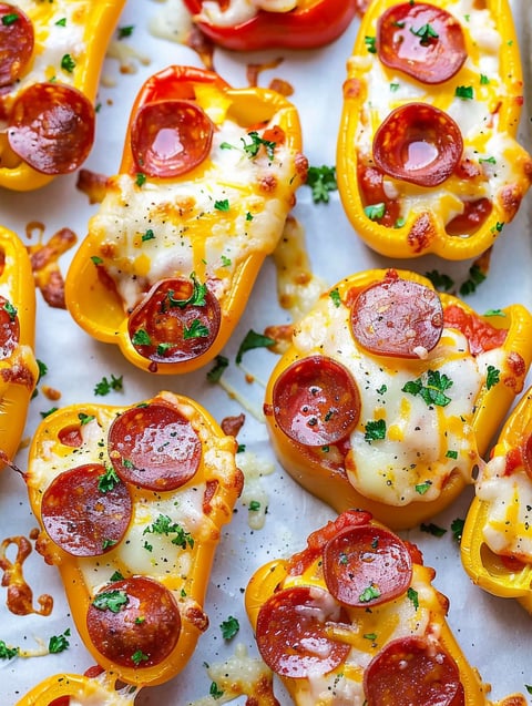 Pepper Pizza Poppers on a white plate.