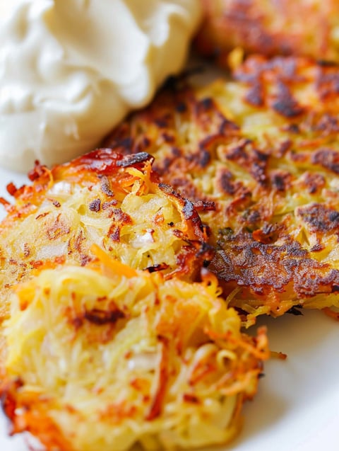 A plate of spaghetti squash hash browns.